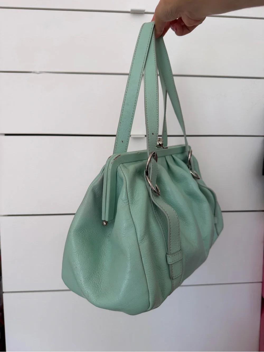 Mint Green Leather Shoulder Bag - Brand: Latico